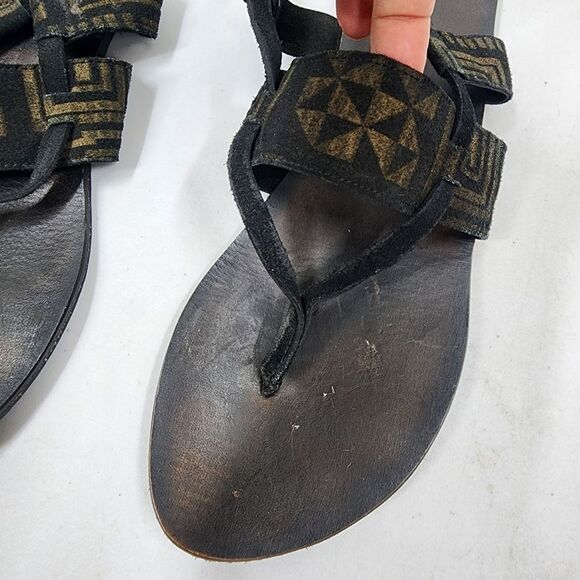 Free People Aztec Pattern Black Suede Lace Up Thong Gladiator Sandals 41 10 - Picture 5 of 7